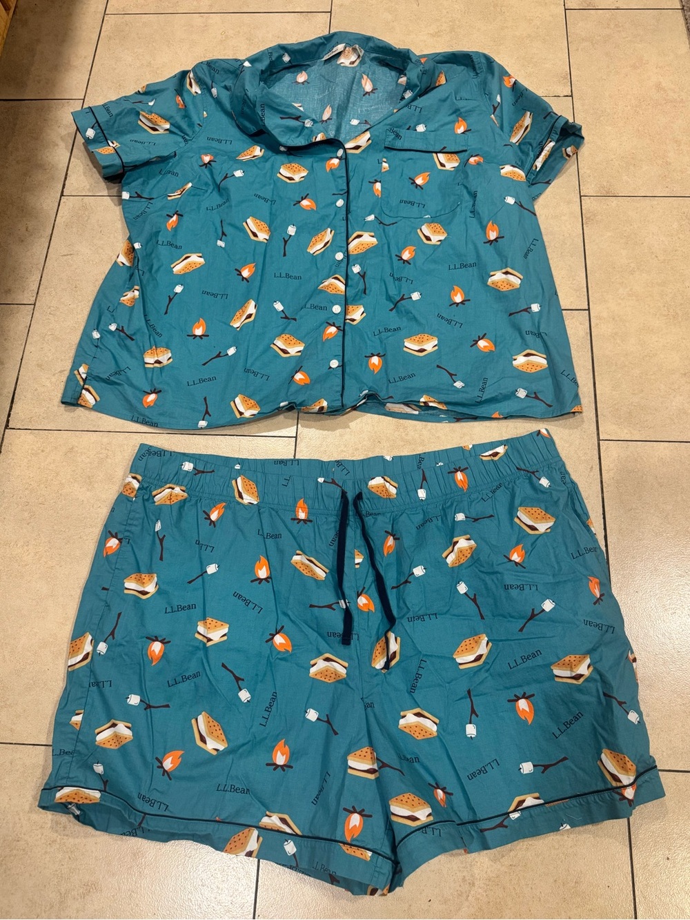 LL Bean S’mores Pajama PJ Set Women’s Shorts Short Sleeve Button Shirt 3XL